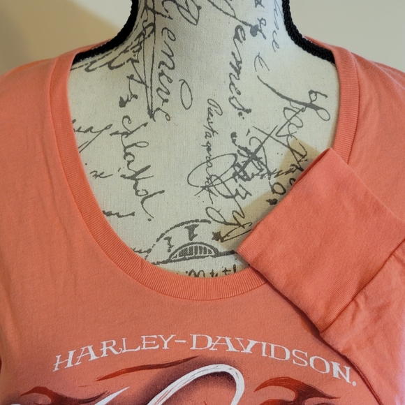 Harley Davidson Peach Long Sleeve Thumbhole Top. - Picture 3 of 6